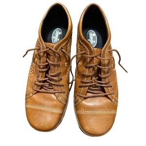 Aetrex Womens Tan Leather Perforated Lace Up Casual Shoes Size 9.5 Wide EL71W